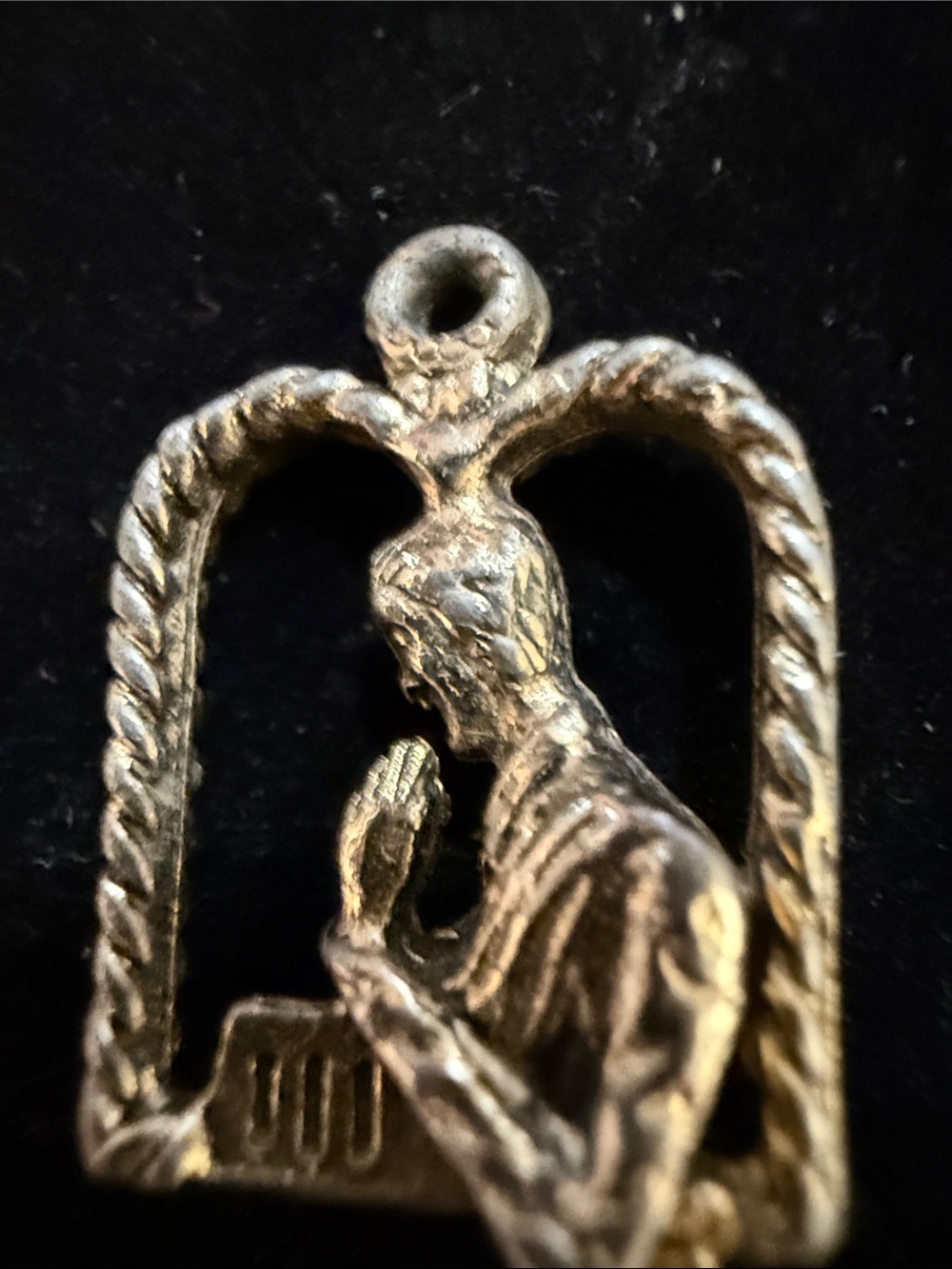 Vintage Silver .3/4” Gold-Tone Praying man Pendant